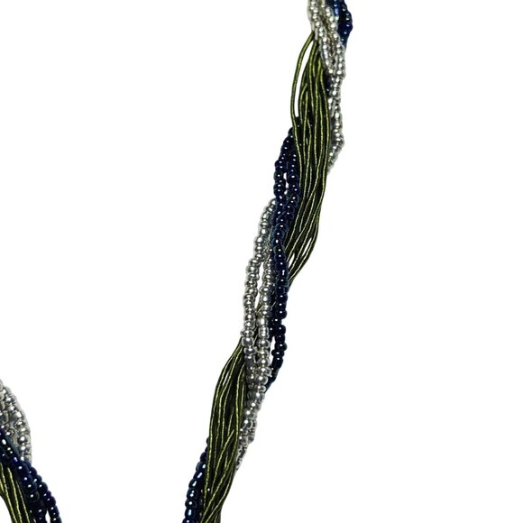 Twisted Multi Strand Seed Bead Necklace With Green Sun Pendant (5888) - Picture 2 of 7